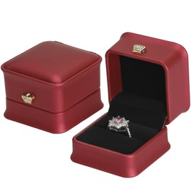 KUKUVR 2 Pieces Jewelry Wedding Ring Gift box, Small PU Leather rings Earring Stud Holder Case for Proposal Wedding Engagement Ceremony, Romantic Jewelry Organizer Storage Boxes for Women Girl (Red)