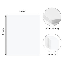 Frametory, 20x24 White Foam core Boards, 3/16'' Thick Polystyrene Poster Board for Signboards, Art Display and DIY Projects - Pack of 10