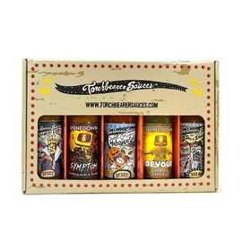 Torchbearer Sauces Spicy 5oz Hot Sauce Variety 5 Pack Gift Set - Shinedown's Symptom Chipotle Garlic and Devour Pineapple Jerk Sauces, Son of Zombie Wing Sauce, Sweet Onion Habanero, Habanero Evil