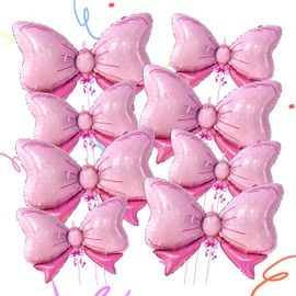 8PCS Giant Pink Bow Balloons - 35 Inch Foil Balloons for Baby Shower, Girls' Gender Reveal, Bow-Themed Birthday Party Decorations