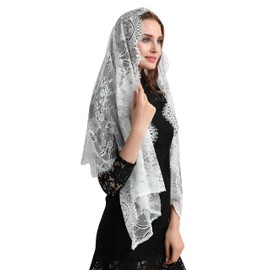 Leimandy Wedding Vintage Floral Lace Scarf Mantilla Veil Catholic Lace Shawl Party Wraps S04 (Ivory)