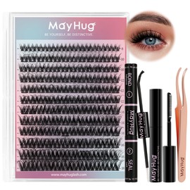 Mayhug Lash Extension Kit 144Pcs Fluffy Eyelash Extension Kit Individual Lashes Kit 9-18MM Wispy Clusters Lash Bond And Seal, Lash Remover, DIY Eyelash Clusters Extensions at Home (Dreamy Kit)