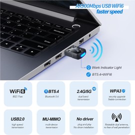 2-in-1: USB WLAN Stick for PC and 5.4 Bluetooth Adaptor, AX900 WiFi6 USB WiFi Adapter Dual Band 2.4GHz/5GHz Internal Antenna 5DBi Compatible with Windows 11/10/8.1/8/7, for PC/Desktop/Laptop