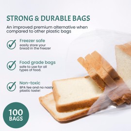 Reusable Plastic Bread Bags for Homemade 10x22"- Clear Bag with Ties For An Airtight Moisture-free Preservation and Storage- Loaf Home Bakers Bakery Owners (100)