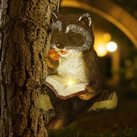 YYAQZD Gifts for Women Mum, Solar Garden Figures, Raccoon Garden Decoration for Outdoors, Birthday Gift for Women, Mother Gift, Creative Gifts, LED Decorative Raccoon Garden Statues