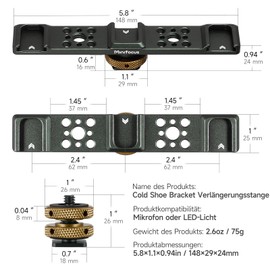 Triple Cold Shoe Mount Bracket, Triple Hot Shoe Extension Bar, Cold Shoe Mount Plate Adapter, Aluminium Triple Shoe Extension Bracket for Microphone, LED Video Light, Monitors