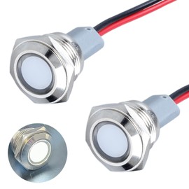 DMWD 2PCS 16mm Metal Indicator Light Mounting Hole 5/8", 110-220VAC 20mA Waterproof IP67 Single lamp LED Pilot Lamp Flat Head with 20cm/7.87in. Wire for Car Truck Boat(White LED)