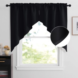 NICETOWN Kitchen Window Swag Valances, Farmhouse Style Short Blackout Window Treatment Tiers for Living Room Small Window Curtains for Bathroom/Office, 36" Wide x 45" Long Each Panel, 1 Pair, Black