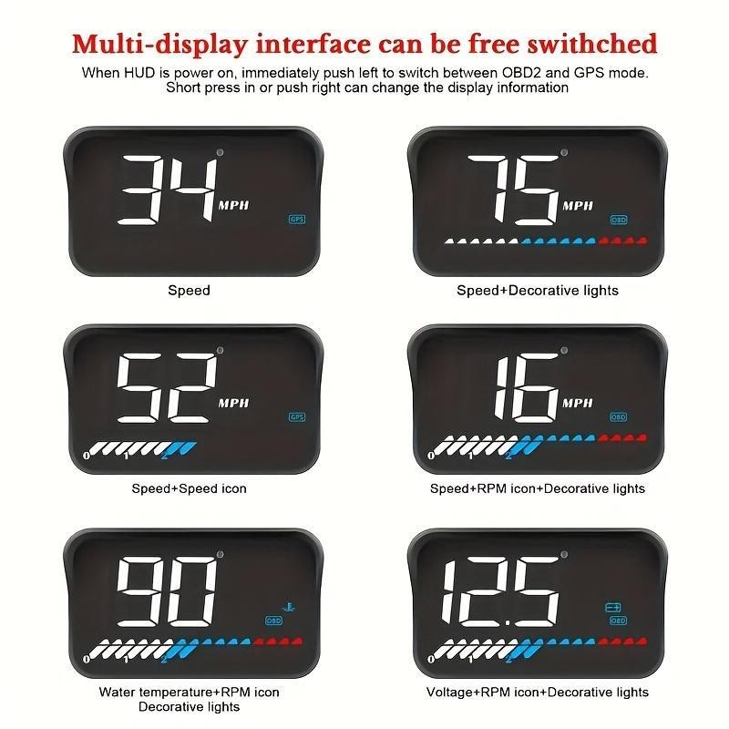 OBD2+GPS Car Projector, MPH KMH Automatic Hud Speedometer, Windshield Car Head Up
