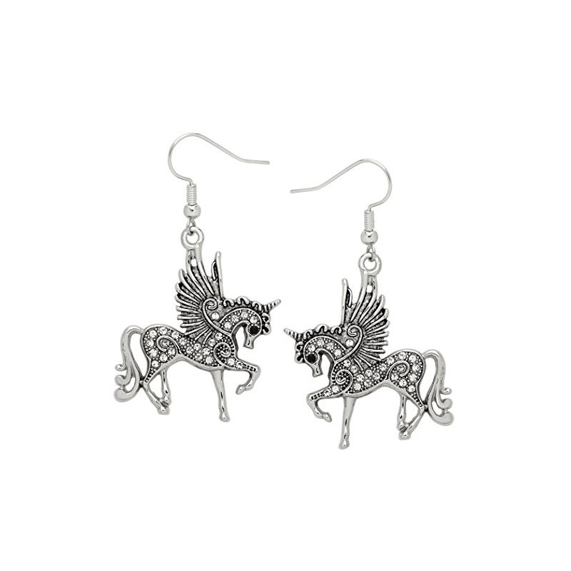 DianaL Boutique Large Beautiful Silver Tone Rhodium Plated Pegasus Unicorn