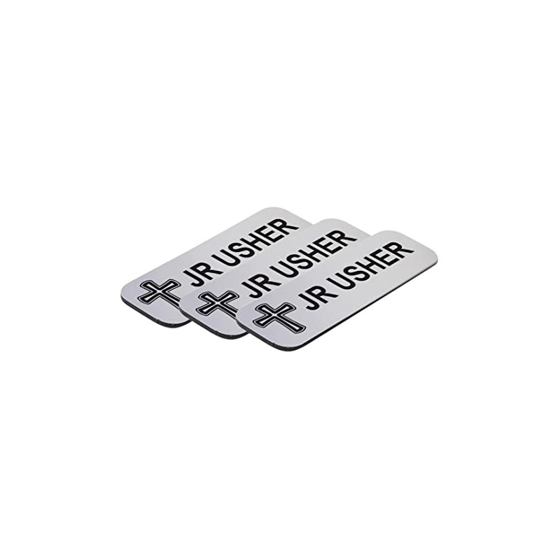 Jr Usher 1 x 3 Name Tag/Badge, Silver, Cross Design