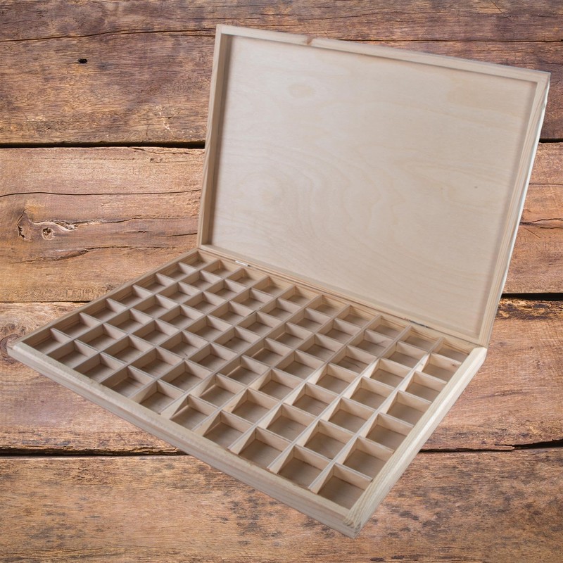WooDeeDoo Shallow Slim Wooden Box | 70 Compartments | Gemstone