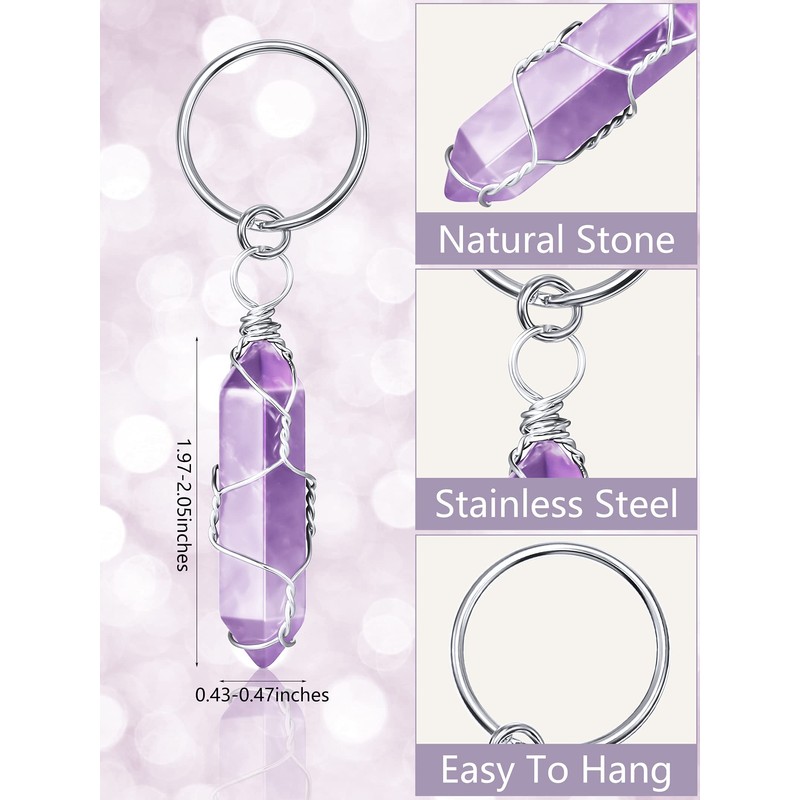 Sureio 5 Pieces Multicolor Crystals Stone Keychain Wire Wrapped Stones