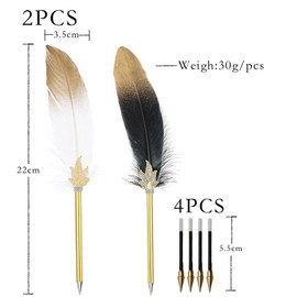 T TAKONE Nib Ballpoint Pen Set - Set of 2 Feather Quills (Black & White), Elegant Nib for Writing for Office, Students and Gifts