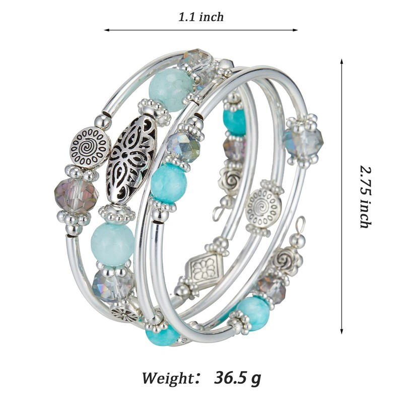 Pulseras apilables con cuentas para mujer, pulsera bohemia de plata,