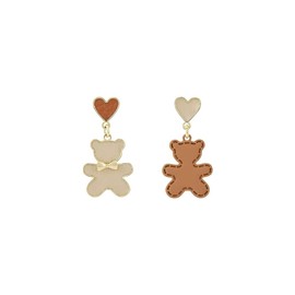 Asymmetric Color Bear Dangle Drop Earrings for Women Girls 925 Sterling Silver Post Pin Small Animal Cartoon Heart Cartilage Studs Dangling Tragus Hypoallergenic Piercing Ear Cute Jewelry Gifts