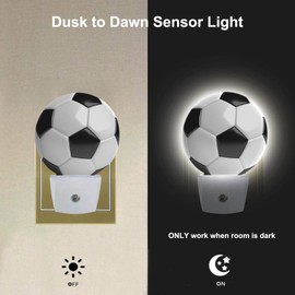 EKOBLA Soccer Night Light American Football Ball Black and White Sports Design Night Lights Plug into Wall Dusk to Dawn Sensor Home Decor for Boys Room Men Cave, LED 0.5W Sleep Friendly
