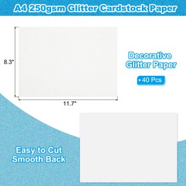 PATIKIL 40 Sheets White Glitter Card Paper, A4 (8.3 x 11.7 Inch) 250 gsm Premium Sparkling Paper Craft Card for Scrapbook Card Making DIY Art Projects Wedding Party