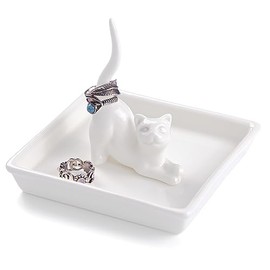 PUDDING CABIN Regalos para mamá de gato para mujeres, soporte de anillo de gato para joyería, bandeja de joyería plato anillos pulseras aretes bandeja