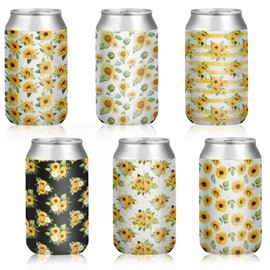 6 Pcs Sunflower Themed Beer Can Sleeves Beer Can Sleeves Cute Neoprene Can Cooler Sleeves for Beverages Soda Bottles Summer Home Kitchen Office Bar Party Favor