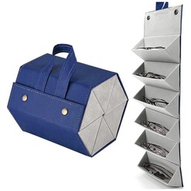 CHENKEE Sunglasses Storage Box, 6 Compartments, Foldable Glasses, Display Box, Portable Glasses Box, Hanging Glasses Case for Multiple Glasses, Glasses Storage (Sheepskin Blue)