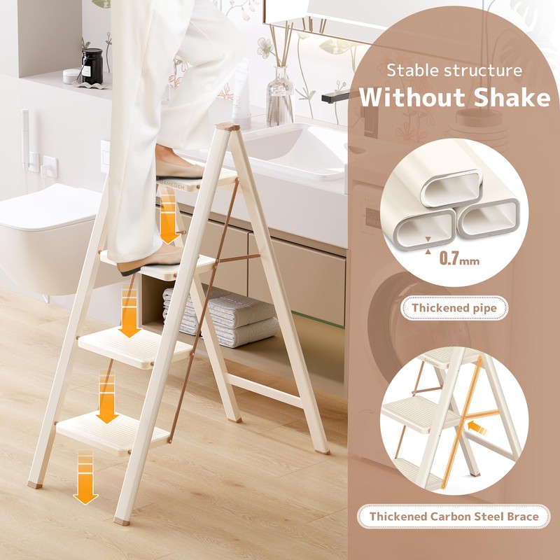 GameGem 4 Step Ladder Folding Step Stool with Wide Anti-Slip