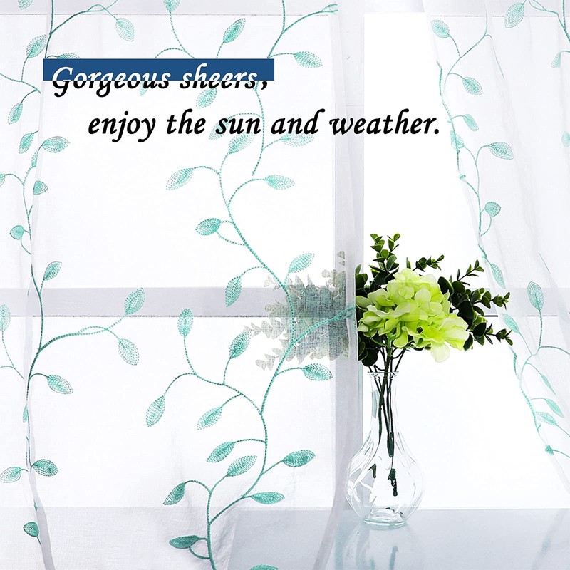 MRTREES Sheer Christmas Curtain Valance, 2 Panels Leaves Embroidered Small