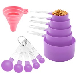 Huygens - Juego de tazas y cucharas medidoras de cocina, 10 piezas, mango apilable de acero inoxidable para medir ingredientes secos y líquidos (malva)