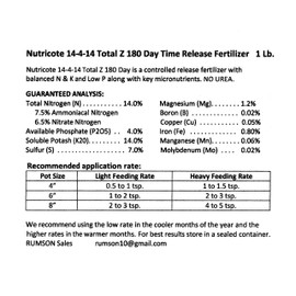 Nutricote 14-4-14 Total Z 180 Day (2) Two 1 lb. Bags.