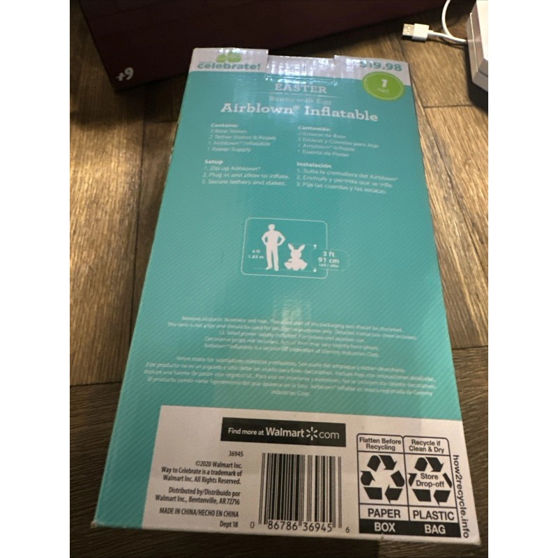 Way To Celebrate 3 ft Easter Bunny Inflatable Decoration Indoor