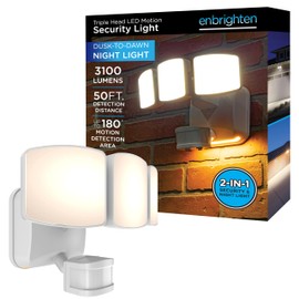 Enbrighten LED Security Lights, 3 Head Motion Detector Light, 3100 Lumens, Outdoor Flood Light for Porch, Garage, Yard, Dusk-to-Dawn, White, 73677-S1