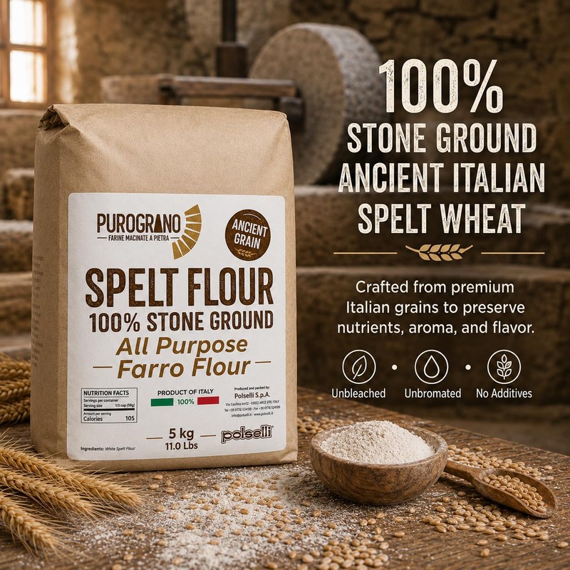 Polselli 100% Stone Ground Spelt (Farro) Flour – 5kg /