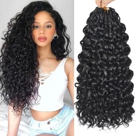 Gogo Curl Crochet Hair 10 Inch 8 Packs 120Strands Pretwisted Curly Crochet Hair Pre looped Ocean Wave Water Wave Deep Twist Synthetic Braiding Hair（Natural Black)