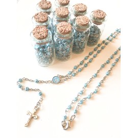 YRP 12 X New Rosary Bottle First COMUNION Baptism Communion RECUERDOS DE BAUTIZO Blue/Silver