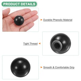 M METERXITY 3-Pack Threaded Ball Knobs, M6 Female Thread 25mm Dia. Thermoset Ball Knob for Lathe/Machine/Lawn Mowers, Round Phenolic Lever Handle [Black]