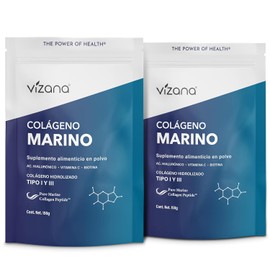 VIZANA NUTRITION | Colágeno Hidrolizado Marino (Bacalao Salvaje Aguas Profundas) Tipos I y III en Polvo 300g (pack-2 Bolsas de 150g c/u) con Ácido Hialurónico, Biotina y Vitamina C, sin Azucar.