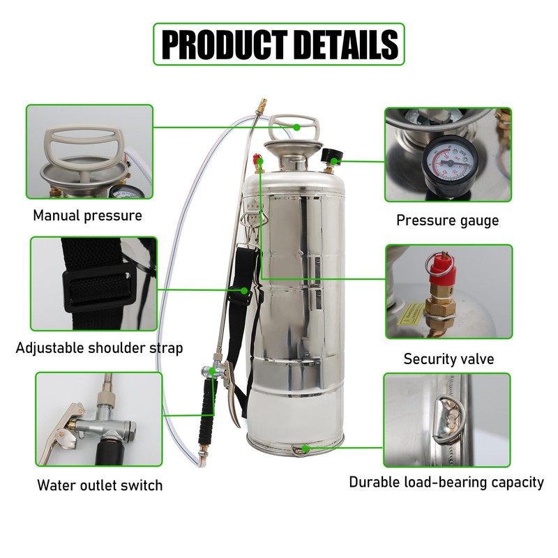 HOSTIC 3 Gallon Stainless Steel Sprayer Hand Pump Sprayer with