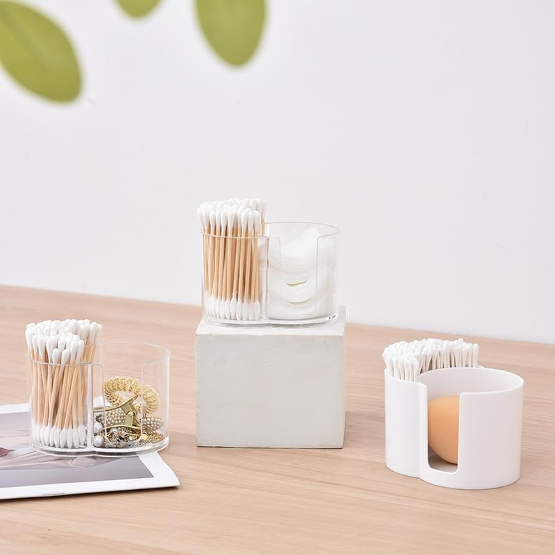 CINPIUK Qtip Holder Dispenser 2-in-1 Cotton Swab Pads Small Clear