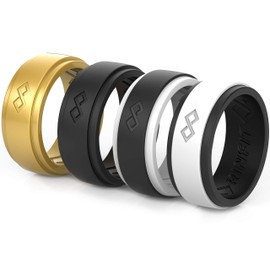 Rinfit Silicone Rings for Men 9mm Wide, 2mm Thick - Mens Rubber Wedding Bands - Infinity Ring with 2 Layers - Pack T, Size 10