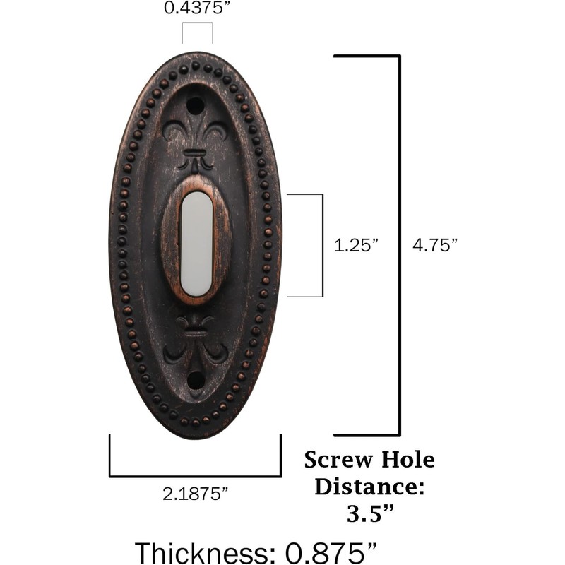 HOMEnhancements Rubbed Bronze Traditional Oval Doorbell, Wired Doorbell Button, Decorative