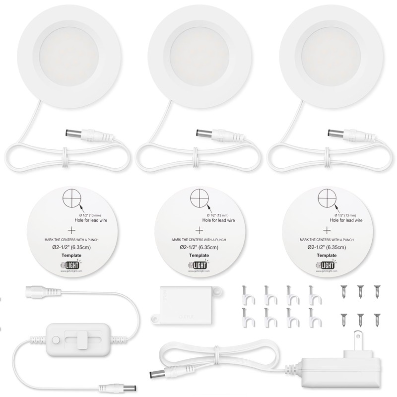 GETINLIGHT 2.75" Under Cabinet LED Puck Lights Kit, Plug-in 12V