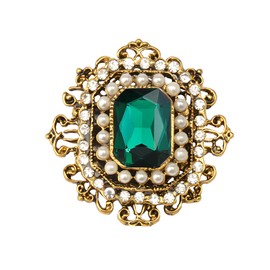WCRAZYE Antique Rhinestone Brooch Pin for Women Girls Gold Tone Vintage Baroque Rectangle Crystal Shell Pearl Boho Victorian Style Brooches Lapel Pins Elegant Wedding Christmas Festival Ornament Jewelry Gift (Green)
