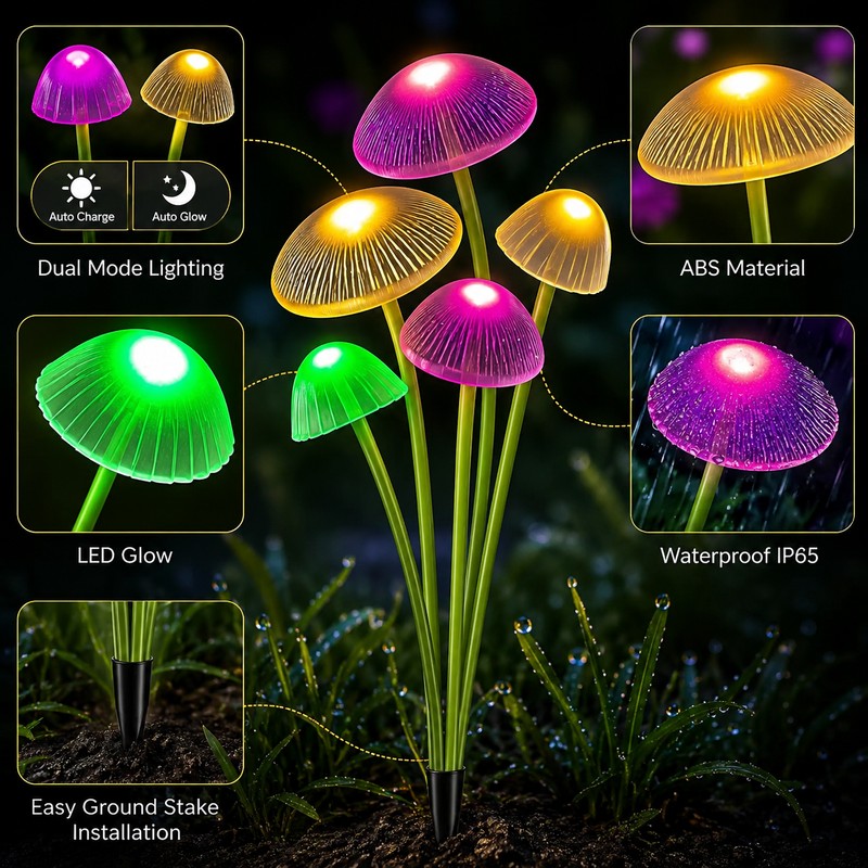Solar Mushroom Garden Lights for Outdoor Decor – Dual-Mode LED