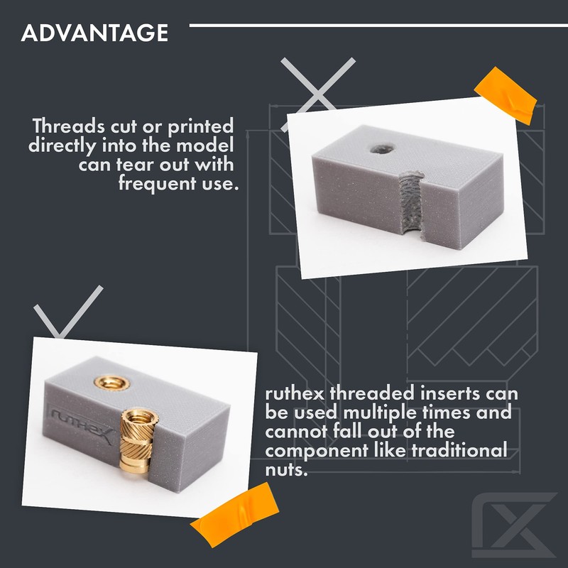 ruthex M4 Threaded Inserts - 50 Pieces RX-M4x8.1 Brass Heat