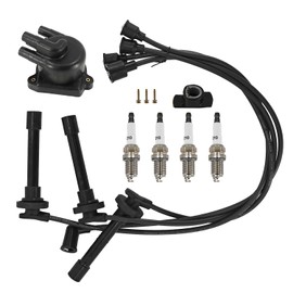 Yainetan 30102-PZ3-J02, 30103-P1A-004 Distributor Cap Rotor Spark Plugs Cable Set Compatible With Honda Acty Truck HA1/HA2/HA3/HA4 BKR6E-11