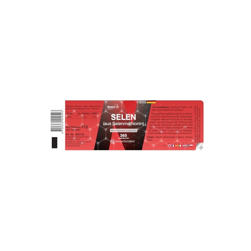 Nutrifair Selenio 200μg, 365 compresse, da selenometionina, 200μg per compressa,
