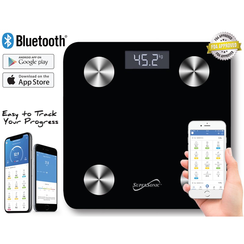 Supersonic SC-851BTS Bluetooth Enabled Fitness Weight Scale Tracker