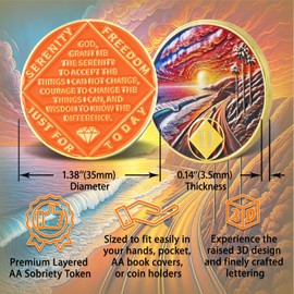 Leafence Sunset Beach Sobriety Coin Commemorative Coin Recovery Addiction NA AA Chips and Medallions with Inspirational Quote Narcotics Alcoholics Anonymous Gifts (Sunset Beach Road, 2 Years)
