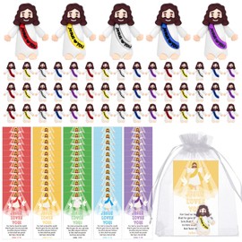 50 Set Easter Mini Jesus Figure Include 50 Little Jesus Toys 50 Prayer Scripture Cards Organza Bags Jesus Figurine to Hide and Seek Little Jesus Religious Gift for Party Baptism Easter Egg Stuffer