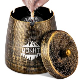 Ashtray with Lid (12 x 10 x 12 cm), Stainless Steel Ashtray for Outdoors, Storm Ashtray as Wind Ashtray, Standing Ashtray with Non-Slip Base for Outdoor and Indoor Use, Bronze